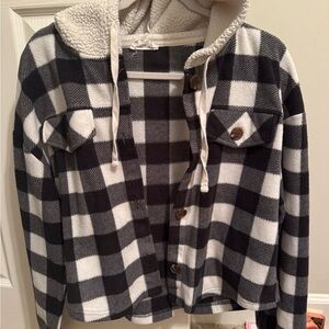 Pink Rose Black and White Checkered Utility Jacket